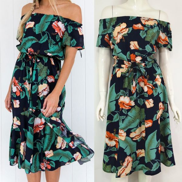 

women party dress beach dress halter with short sleeves and floral print clothes, Black;gray