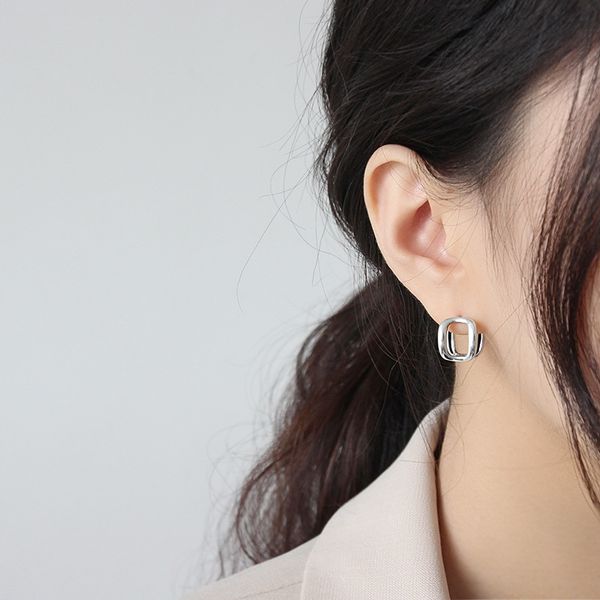 

925 sterling silver hollow square hoop earrings vintage silver earring blank ear buckle elegant women everyday hoop gift for her, Golden;silver