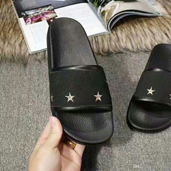 

latest styles of mens and womens fashion bee and stars embroidery slide sandals flip flops with moulded rubber footbed, Black