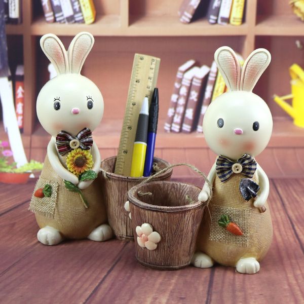 

cute cartoon pastoral rabbit pen holder piggy bank creative fashion student gift desk deskdecoration resin craft