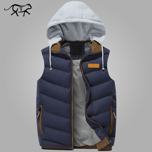 

2017 brand men winter jackets casual thick vests men sleeveless hoodie coats male warm cotton-padded waistcoat colete masculino, Black;white