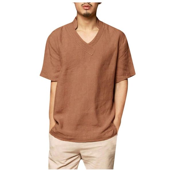 

летние мужские прохладный и тонкий дышащий v-образным вырезом блузка с коротким рукавом harajuku висит окрашенный градиент хлопок льняная ру, White;black