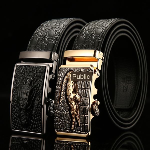 

genuine leather automatic buckle men's belt crocodile pattern business leisure all-match belt men's, Black;brown