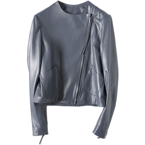 

women genuine leather jacket real sheepskin lambskin black short female coat plus size 3xl