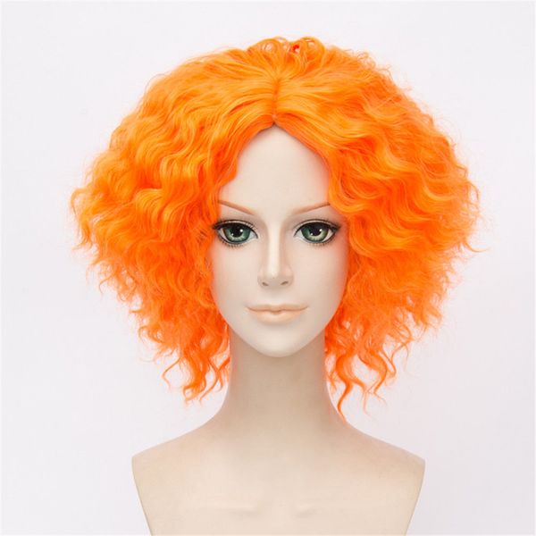 

alice in wonderland mad hatter curly wavy orange cosplay costume wig, Black