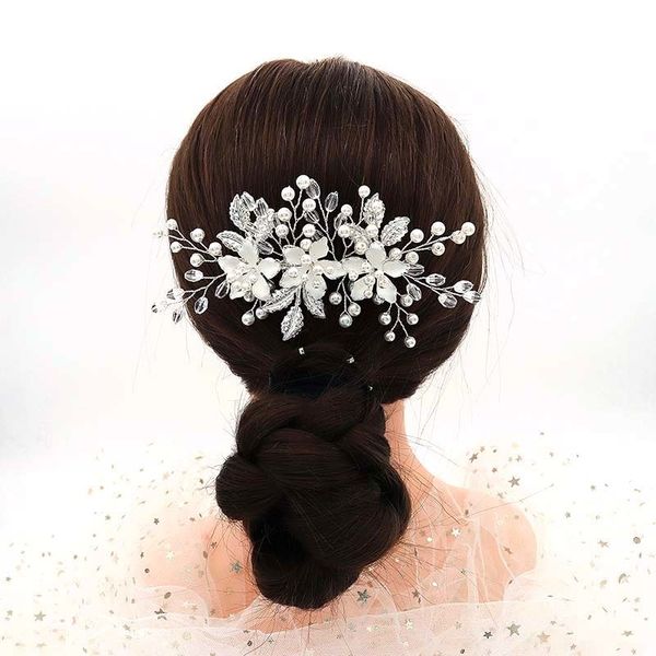 

forseven fashion design elegant flower crystal simulated pearls hair combs headbands bride noiva wedding party headpieces, Golden;white