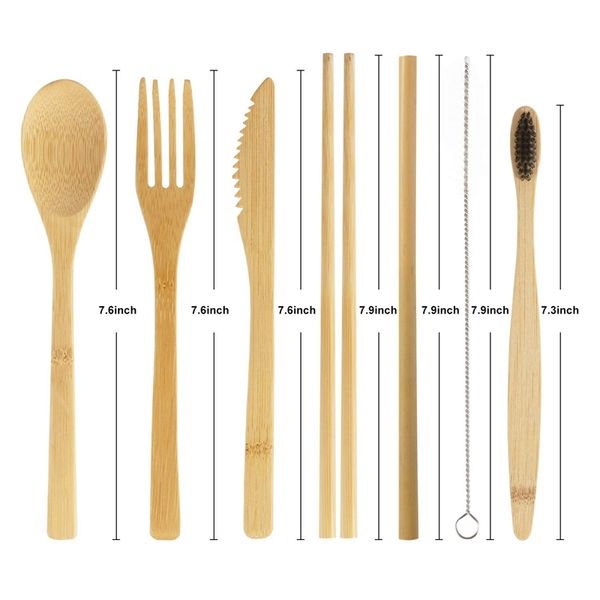 

2 sets of bamboo cutlery, travel reusable cutlery set, outdoor portable environmental cutlery set with bamboo knife, fork, spoon