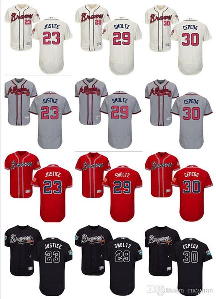 

custom men women youth majestic braves jersey #30 orlando cepeda 29 john smoltz 23 david justice home black red kids baseball jerseys, Blue;black