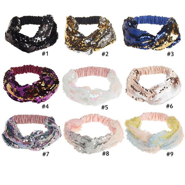 

women hair accessories headband reversible glitter sequin elastic wide cross turban for girls mermaid colorful hairband female