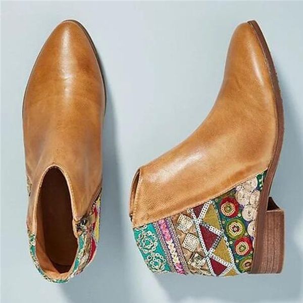 

tangnest women ethnic embroidered ankle boots leather zipper bling sequin flower shoes plus size 34-43 xwx7462, Black