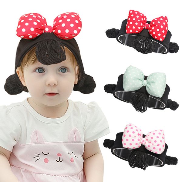 

10pcs wig headband for baby girls wave point flower bows cotton stretched hairband children head wrap hair accessories wholesale, Slivery;white