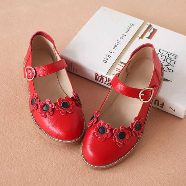 

2019 small big children kids girls student spring autumn genuine leather flat heel shoes loafers dance princess shoes, Black;grey