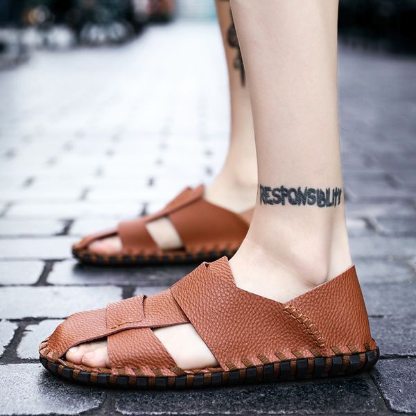 

sandals for men outdoor slip on beach shoes sandals 2019 summer shoes men's roman men casual shoe brown sandalias hombre, Black