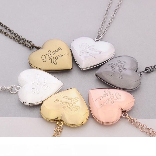 

six-color diy love heart metal carving necklace for women retro secret pendant p frame lockets jewelry gift, Silver