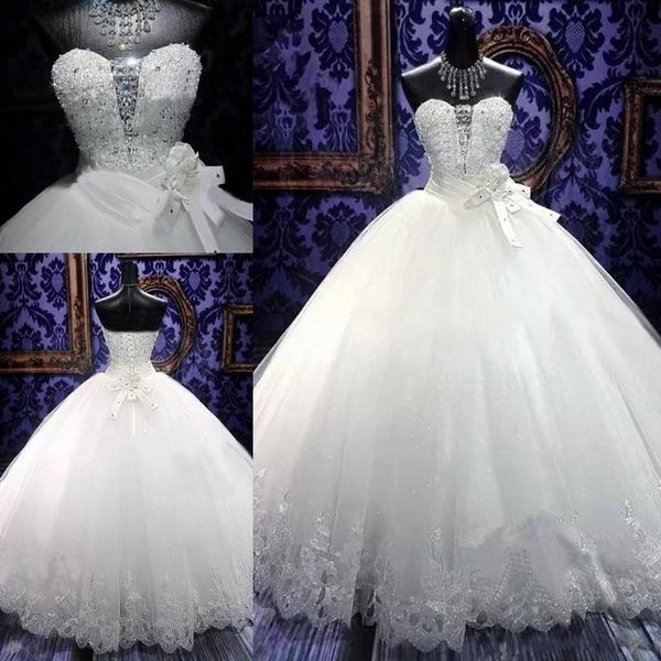 

bling вышивки бальных платьев свадебных платьев милого бисер кристалл кружево тюль страна платье невеста с зашнуровать назад, White