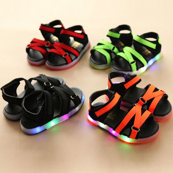 

summer beach led kids shoes glowing lighted boys girls shoes breathable cute good quality children sandals y200404, Black;red