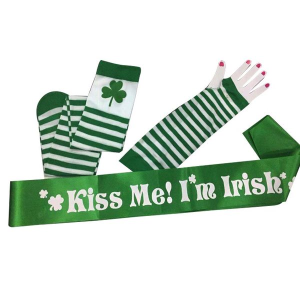 

kiss me i'm irish strap shamrock stockings irish sleeve st. patrick's day set, Silver