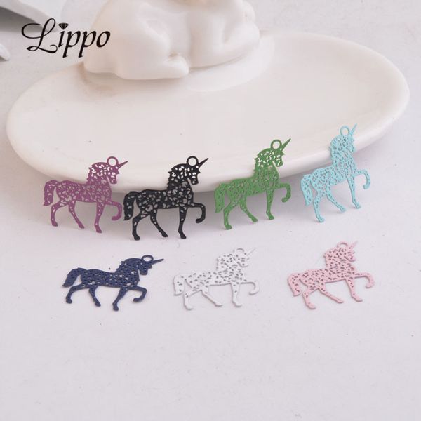 

50pcs ac9435 23*21mm kc gold plated and silver delicate hollow unicorn charms earring necklace pendant findings, Bronze;silver