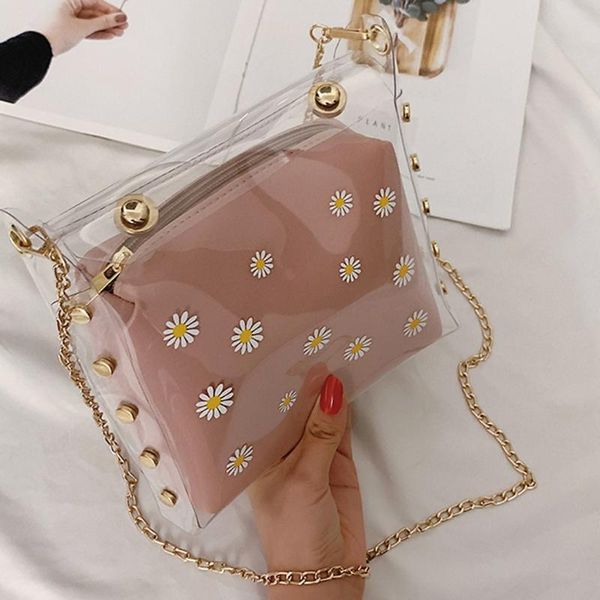 

molave handbags summer women's chain leather messenger bag transparent chrysanthemum pattern two-piece bag handbags luxury may26