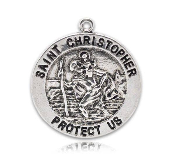 

10 silver color "st.chriser" round pendants 33x30mm (b14556) yiwu