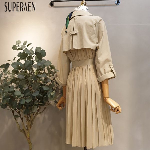 

superaen 2020 spring and autumn new trench coat for women korean style fashion windbreaker chiffon stitching double-breasted, Tan;black