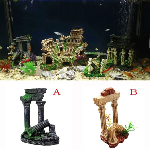 

retro roman temple ruins aquarium decoration destroyed moss roman column aquarium tank fish hiding cave marble pillar ornament