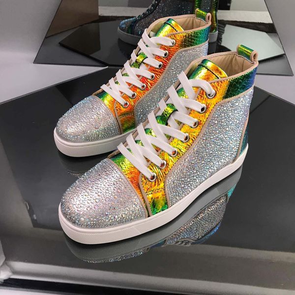 

New diamond red bottom women men ca ual neaker lace up leather high cry tal hoe hoe party wedding lover hoe