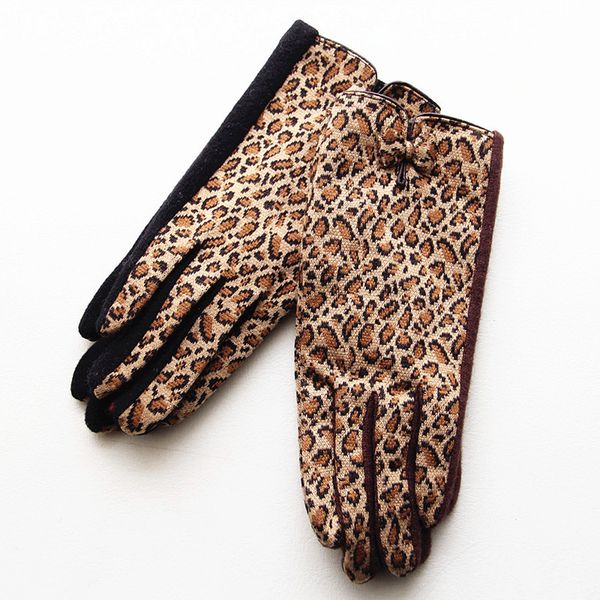 

autumn winter wool gloves women' warm leopard fashion bow decoration fashion high-end atmosphere driving driving gloves d19, Blue;gray
