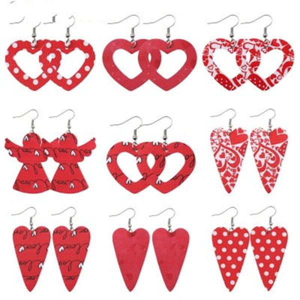 

pu leather earrings red hollow out love heart angel ear ring printing dangle eardrop new year women jewelry 2 1sla h1, Silver