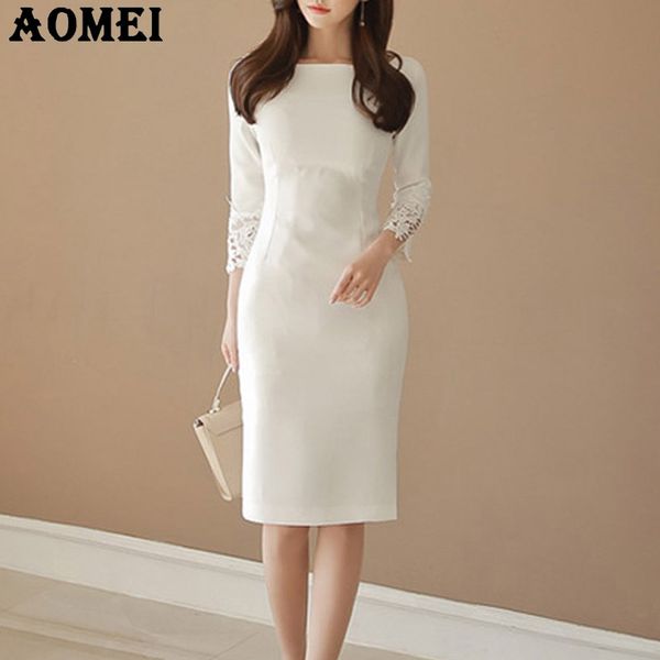 

women white dresses office lady work wear slim elegant classy slim modest workwear female package hip dress fall autumn robes, White;black