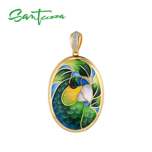 

santuzza silver pendant for women pure 925 sterling silver colorful enamel parrot bird p locket trendy fine jewelry handmade