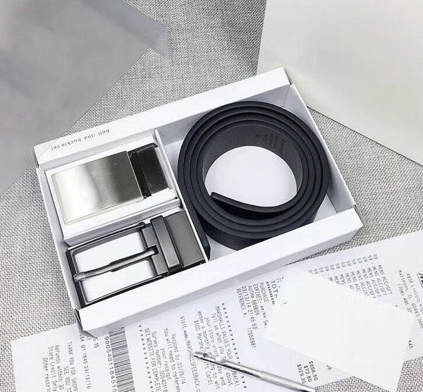 

2019 fashion men belt genuine leather two buckles man belts with gift box high quality, Black;brown