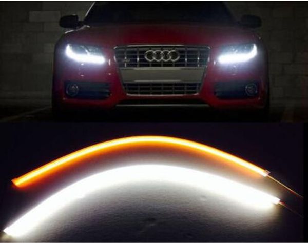 

2 x 60cm flexible tube guide car led strip white drl amber turn signal light diy