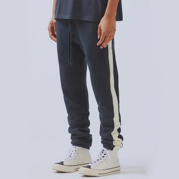 

19ss страх божий туман essentials тренировочные брюки vintage color matching splice брюки мода мужчины женщины спортивные брюки открытый фит, Black