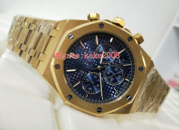 

превосходные высококачественные часы 42mm offshore blue dial 18k желтое золото 26320 26320ba.oo.1220ba.02 vk кварцевый хронограф рабочие муж, Slivery;brown