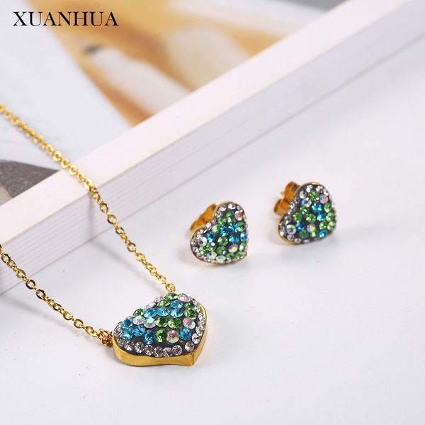 

xuanhua stainless steel jewelry sets heart necklace earrings set woman vogue 2019 jewelry accessories bohemian mass effect, Silver