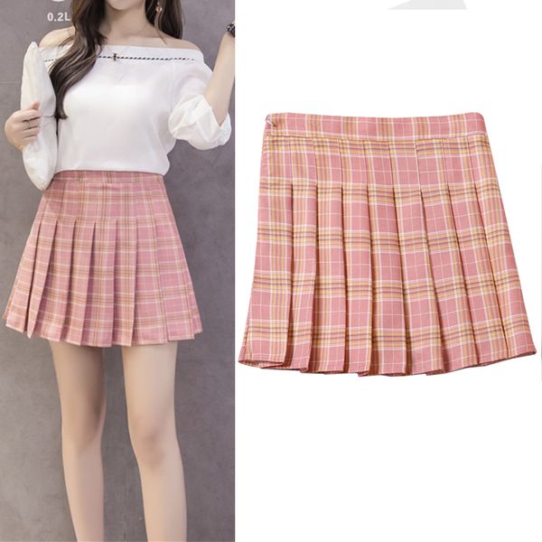 

women preppy style high waist plaid skirts summer student pleated skirt ladies cute sweet girls jk uniform skirts, Black