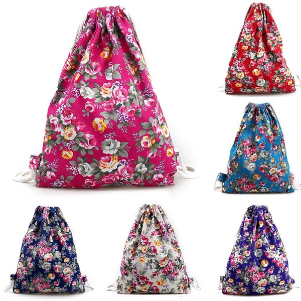 

womens drawstring pouch bag floral canvas bag women backpack fashion drawstring backpack worek plecak sznurek #y2