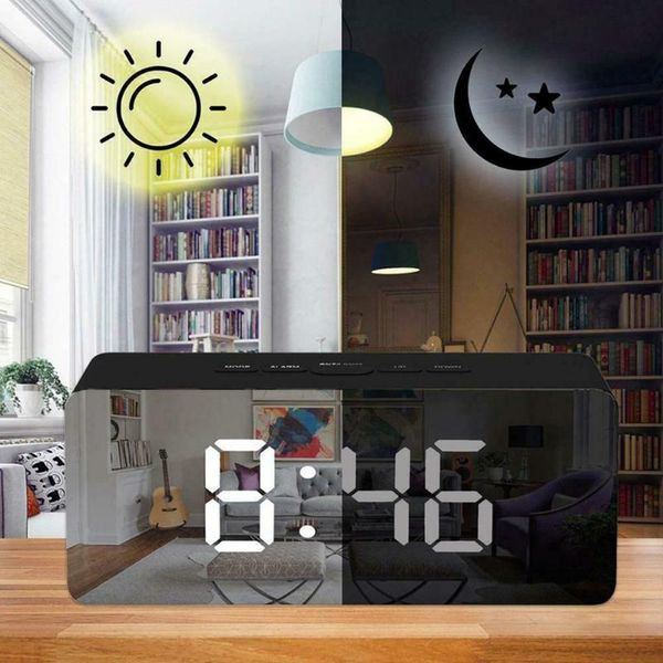 

electronic digital led mirror alarm clock home night lights table deskoffice temperature display snooze multi-function clock