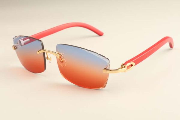 Direkt ab Werk, luxuriöse, modische, ultraleichte Sonnenbrille 3524015-C, natürliche rote Holzbügel-Sonnenbrille mit Gravurspiegel