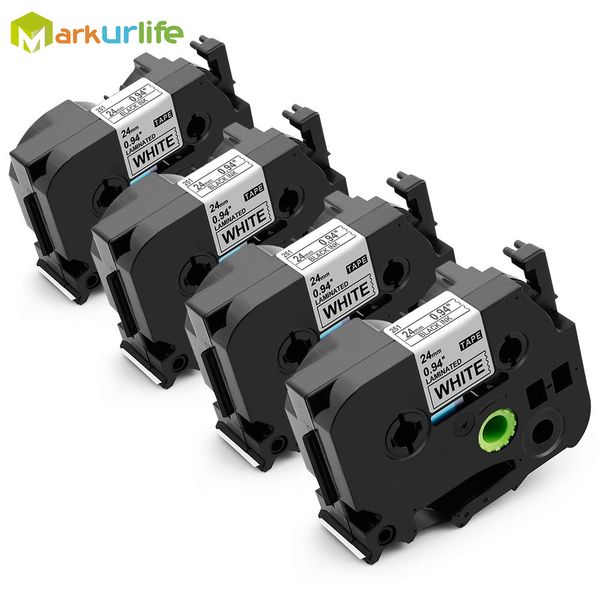 

4 pack 24mm black on white label tape compatible for brother p touch tze 251 0 94 inch laminated white tape for label maker