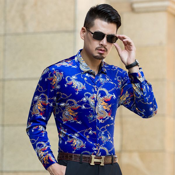

male gold velvet dress shirts long sleeve velvet clothtes fashion china dragon shirt fashion patterns ing, White;black