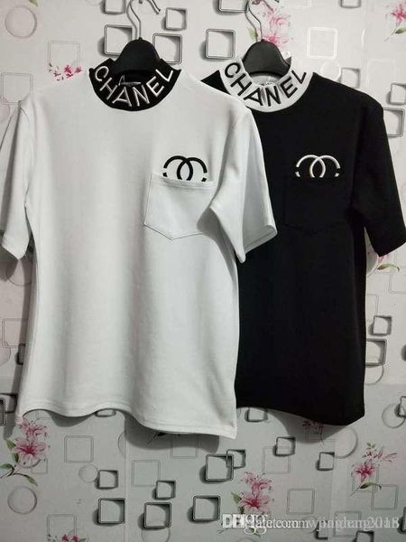 

Female embroidery letter high collar hand ome mall fragrance wind t hirt female hort leeved head 2019 new