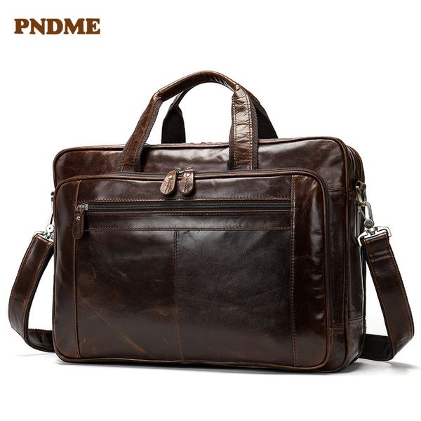 

pndme men's genuine leather 15 inch briefcase vintage cowhide leather shoulder bag messenger bags business handbag lapbags