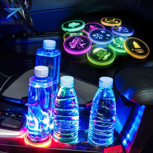 

car led lights cup holder coasters for christmas gift drink coffee bottle holder car gadget tray stand under the cup for kia
