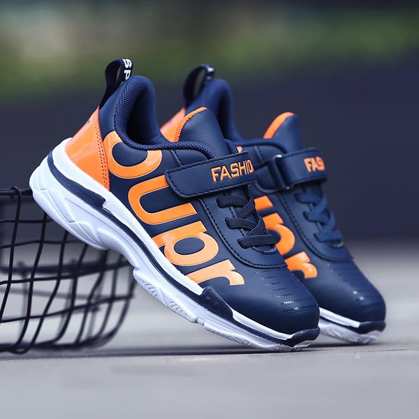 

осень кроссовки мальчики дети спортивная обувь кожа водонепроницаемая мода нескользящая детская кроссовки демпфирования студент повседневная, Black;red