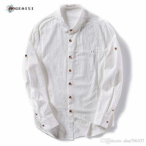 

мужские рубашки хлопок льняных катаных рукав лето твердой хлопок рубашка отложной ошейники повседневных мужчины азиатского размер ts-203, White;black