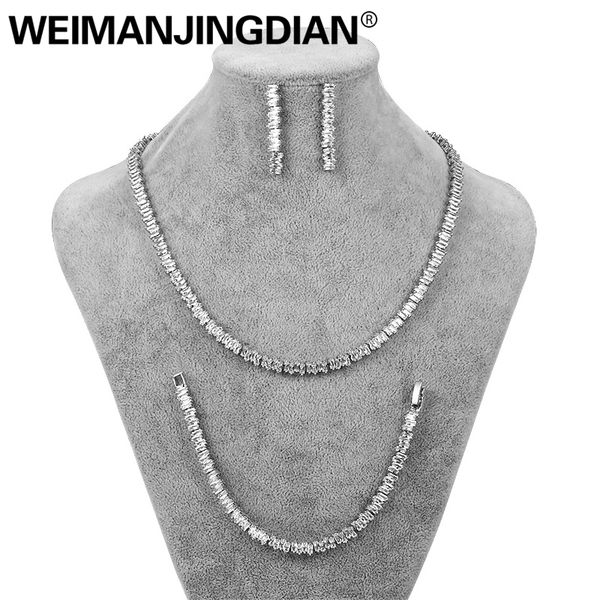 

weimanjingdian new arrival set of 3 square cubic zirconia tennis necklace earrings and bracelet bridal wedding jewelry sets, Slivery;golden