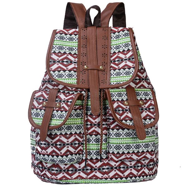 

vintage printing canvas women bag travel drawstring shoulder bag bohemian style