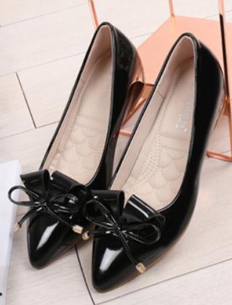 

women's shoes in spring and autumn slope heel pointed end bowknot @150, Black